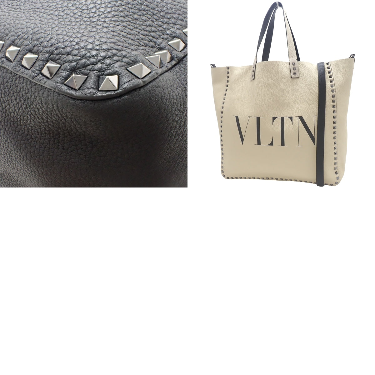 Reversible Big Tote Leather Black Beige