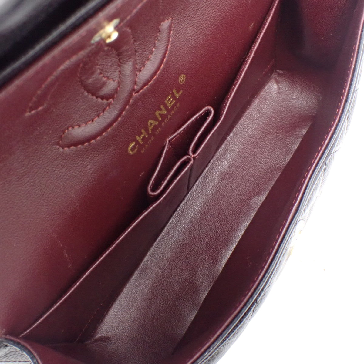 マトラッセ ココマーク Wフラップ23 チェーンショルダーバッグ キャビアスキン ブラック A01113