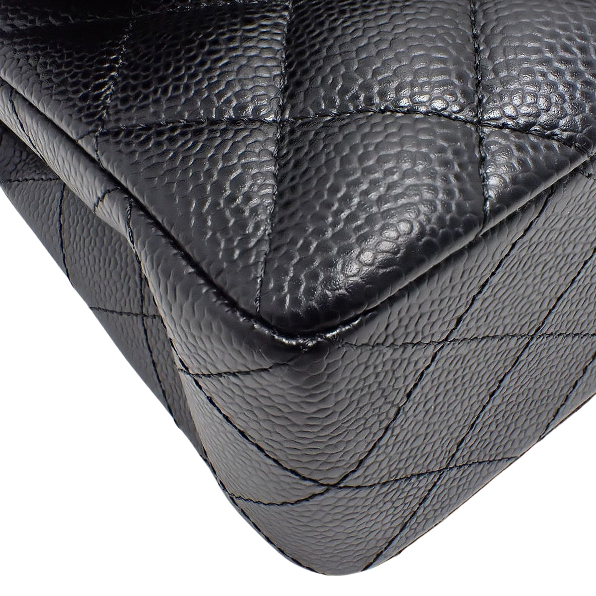 マトラッセ ココマーク Wフラップ23 チェーンショルダーバッグ キャビアスキン ブラック A01113