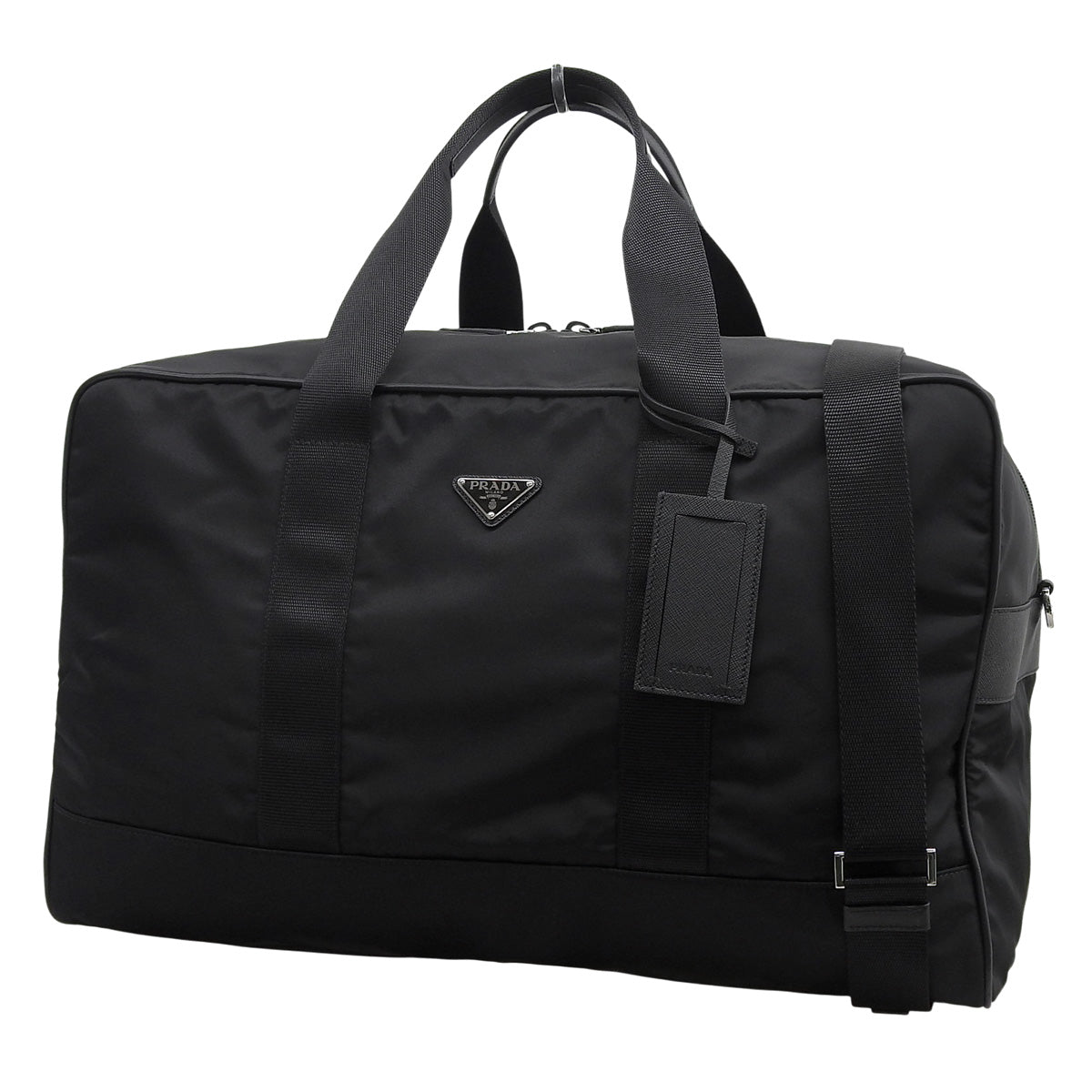 Logo Plate Boston Bag Nylon Saffiano Leather NERO 2VC033