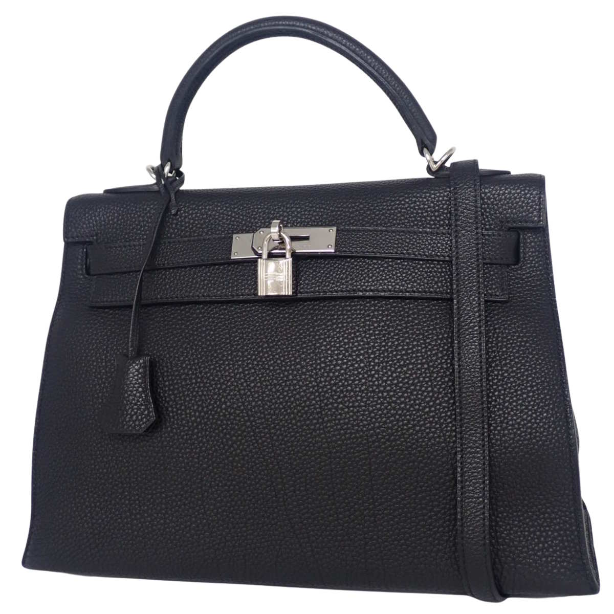 Kelly 32 (Outer Stitching) Togo Black with Silver Hardware, H Stamp