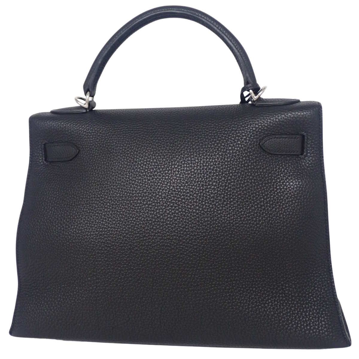 Kelly 32 (Outer Stitching) Togo Black with Silver Hardware, H Stamp