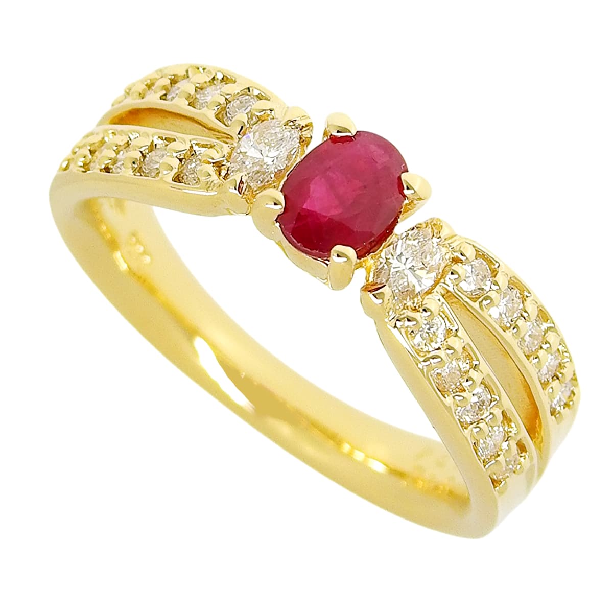 Ruby and diamond ring, R0.42/D0.34, 18K yellow gold, 5.5g