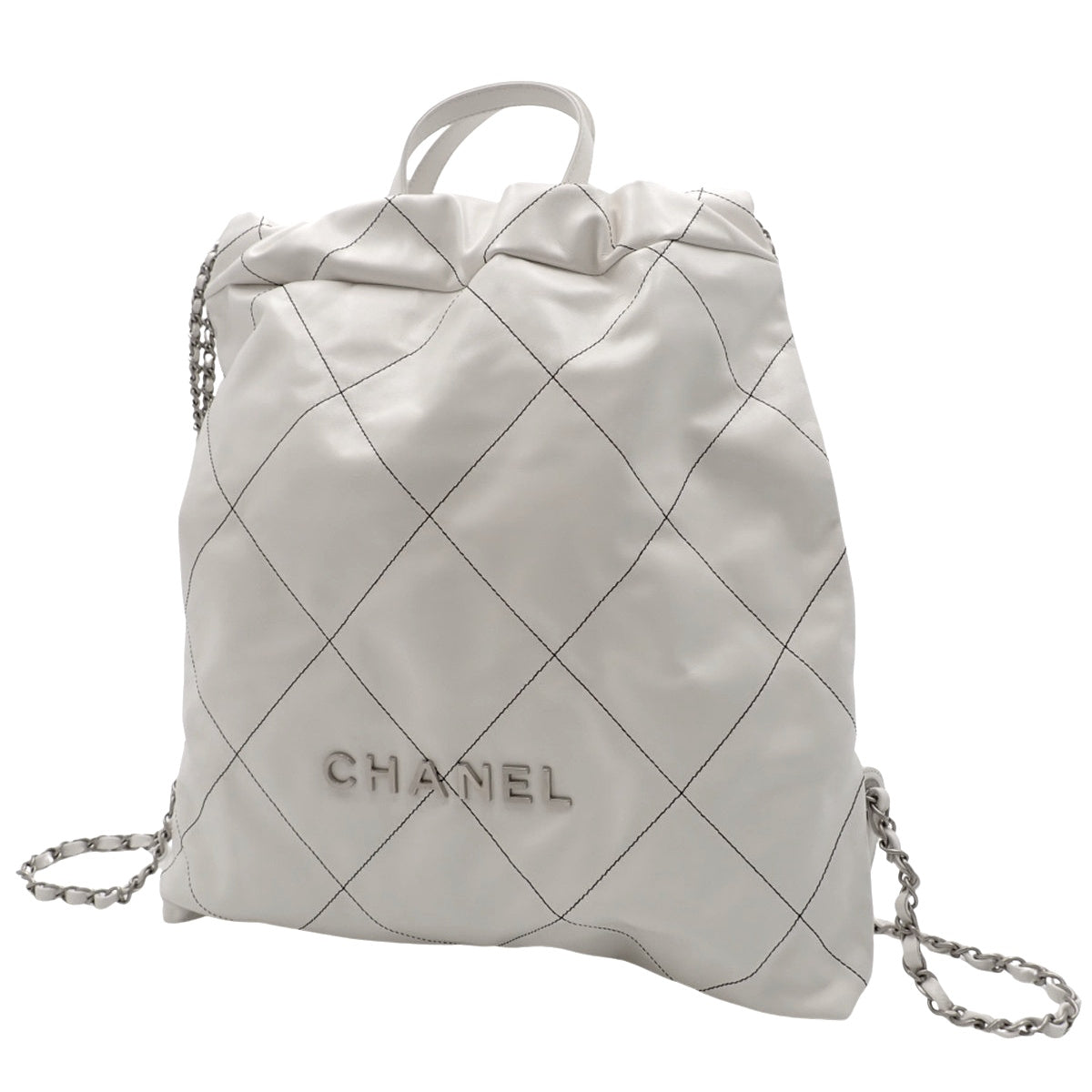 Chanel 22 Large Backpack in White and Black Leather AS3313