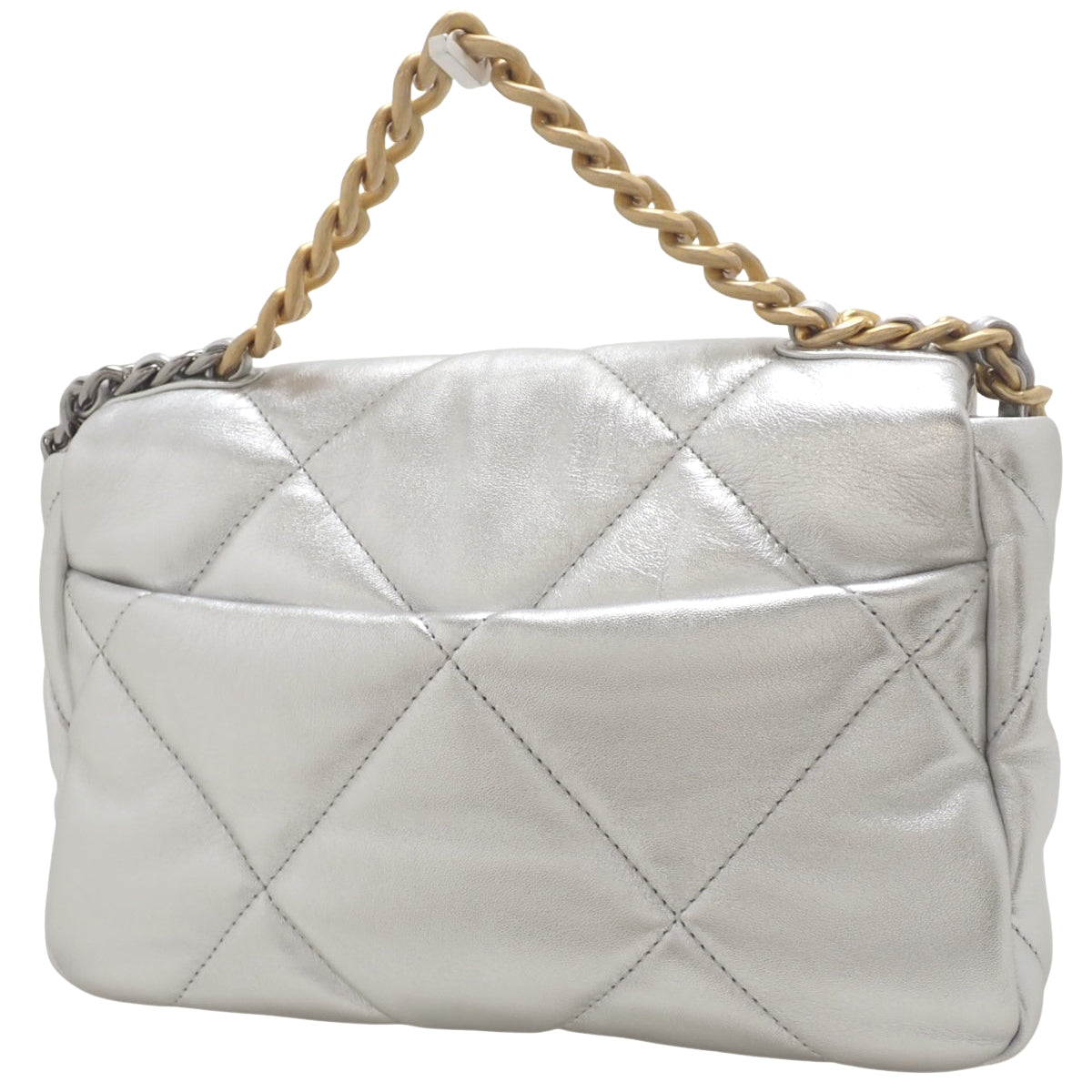 香奈儿 19 Coco Mark 银色小羊皮链条肩背包 AS1160