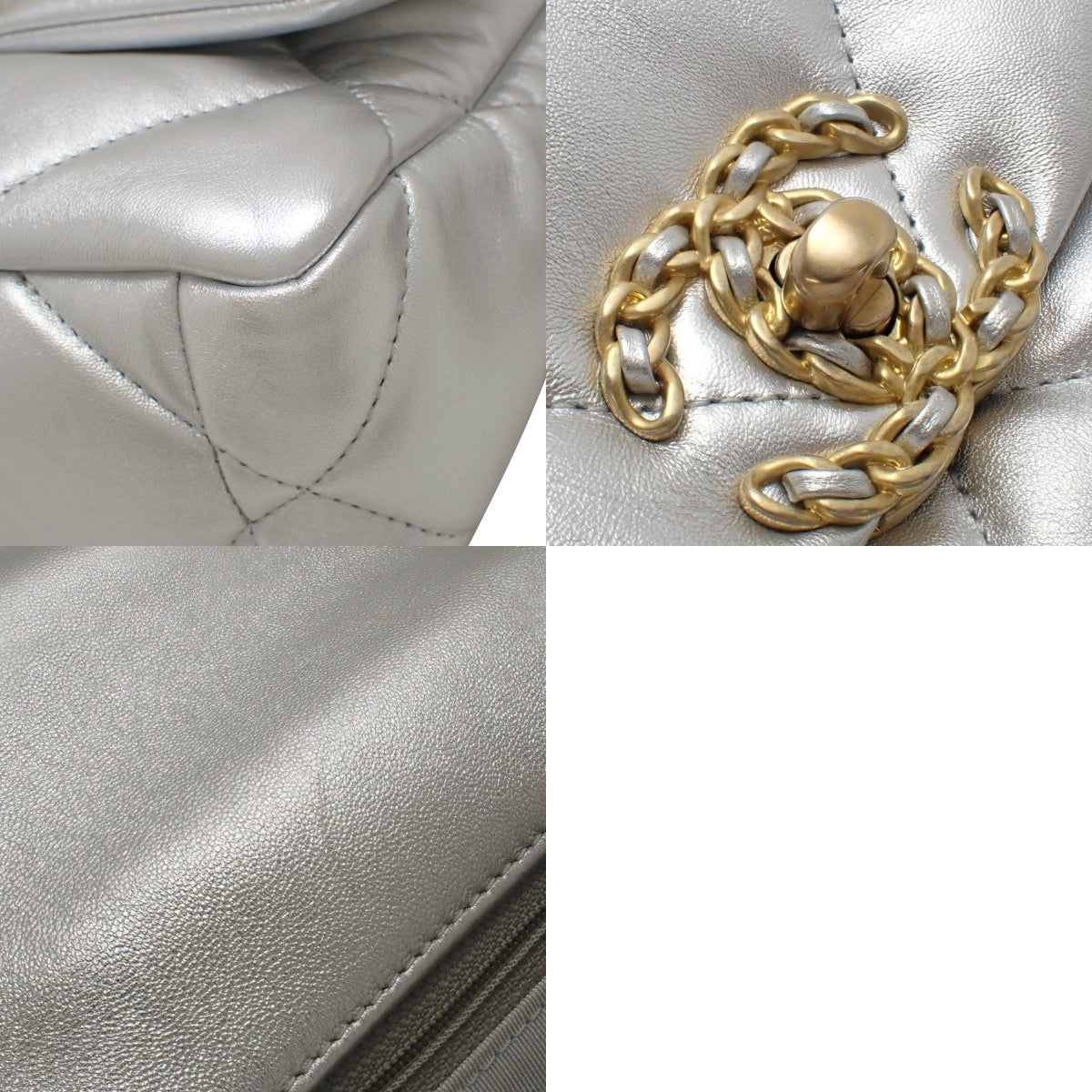 シャネル19 ココマーク チェーンショルダーバッグ ラムスキン シルバー AS1160