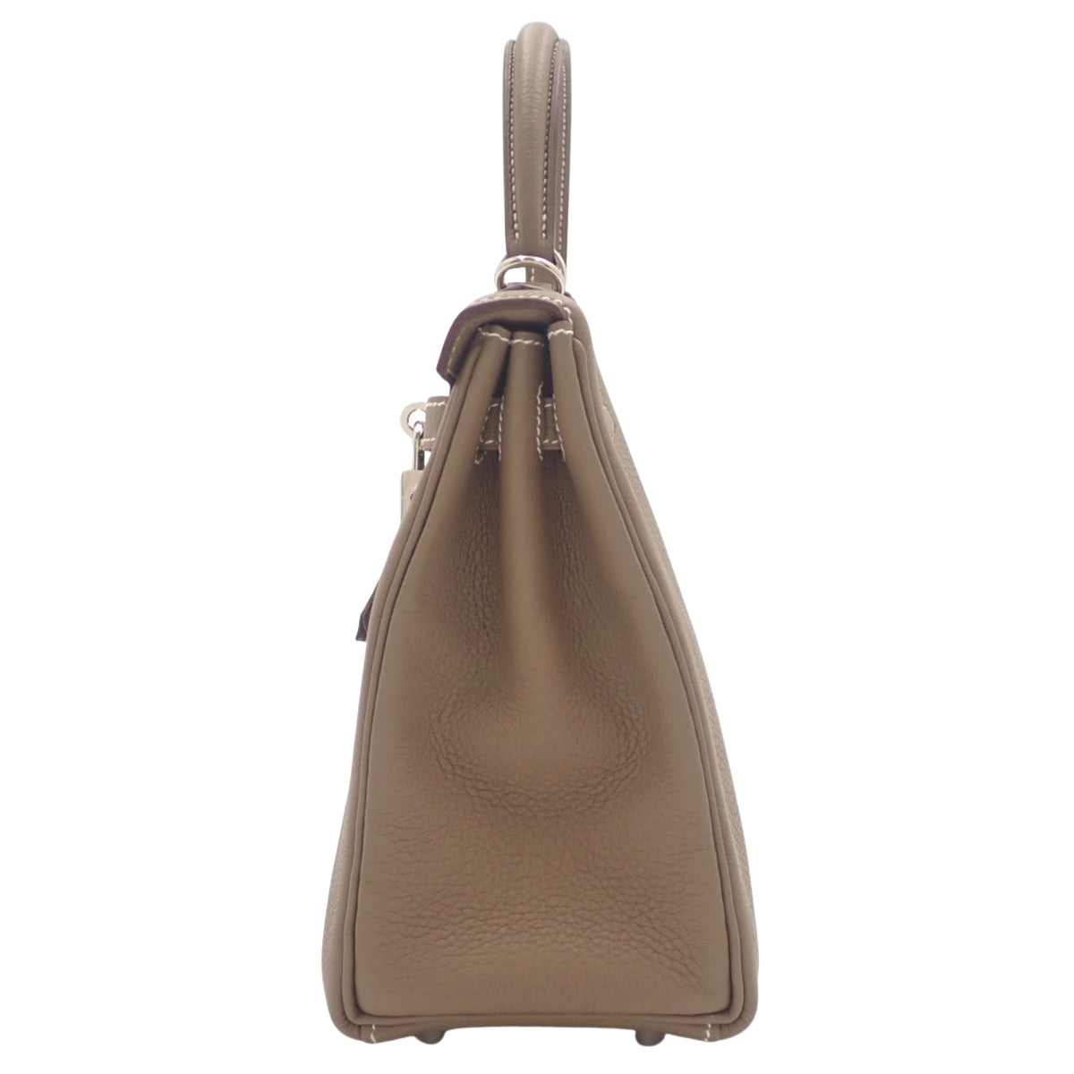 Kelly 25 (inner stitching) Taurillon Clemence leather, palladium hardware, Etoupe/Etoupe, B stamp