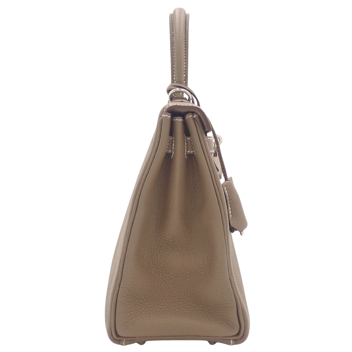 Kelly 25 (inner stitching) Taurillon Clemence leather, palladium hardware, Etoupe/Etoupe, B stamp