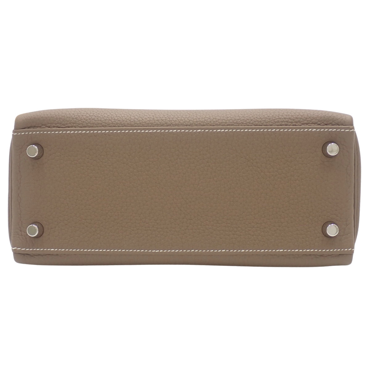 Kelly 25 (inner stitching) Taurillon Clemence leather, palladium hardware, Etoupe/Etoupe, B stamp