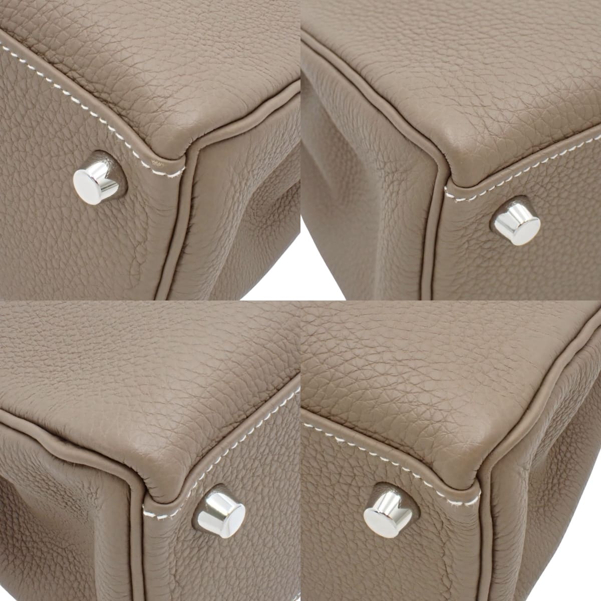 Kelly 25 (inner stitching) Taurillon Clemence leather, palladium hardware, Etoupe/Etoupe, B stamp