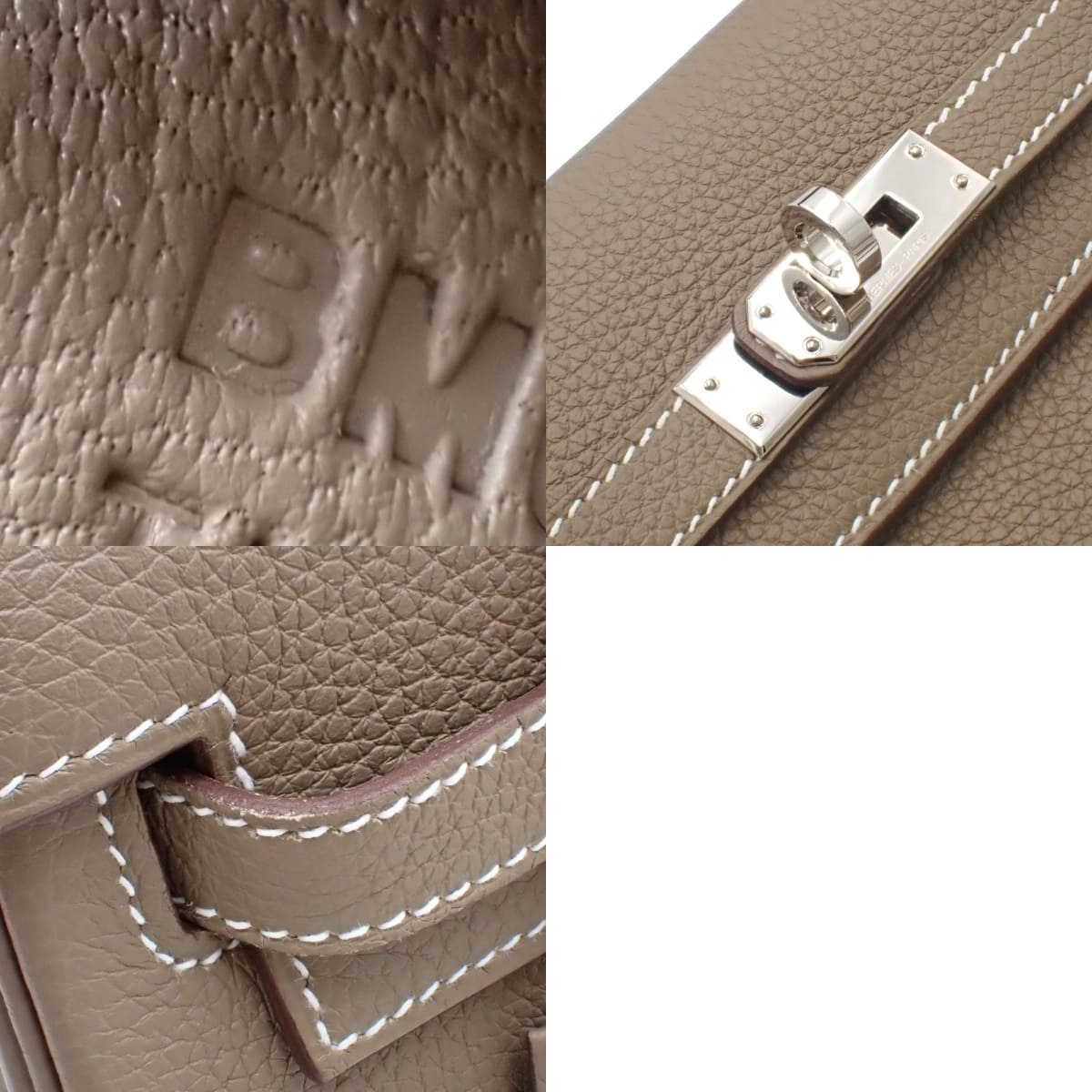 Kelly 25 (inner stitching) Taurillon Clemence leather, palladium hardware, Etoupe/Etoupe, B stamp