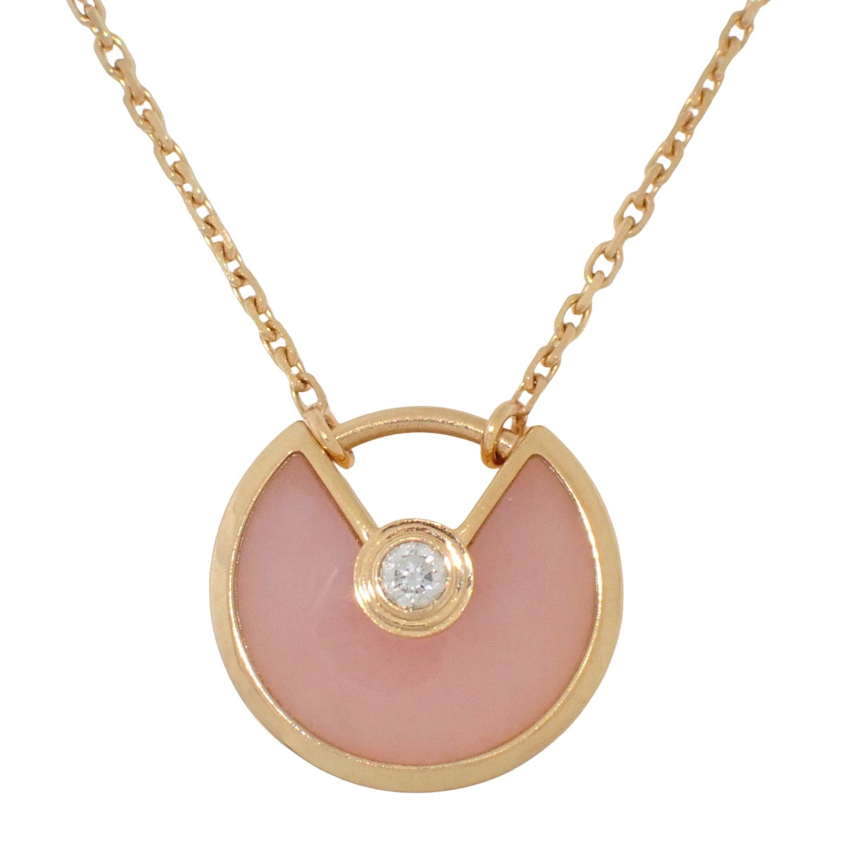 Amulet de Cartier necklace, pink opal and diamond, 18K white gold, 3.0g