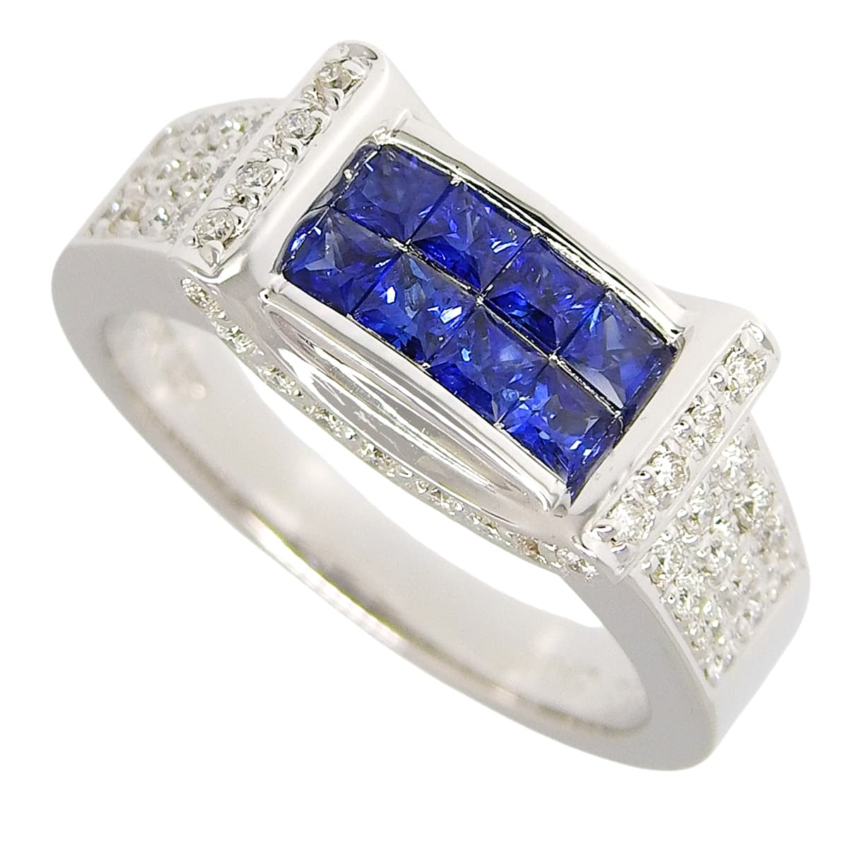 Sapphire and diamond ring, size S0.67/D0.32, 18K white gold, 8.0g