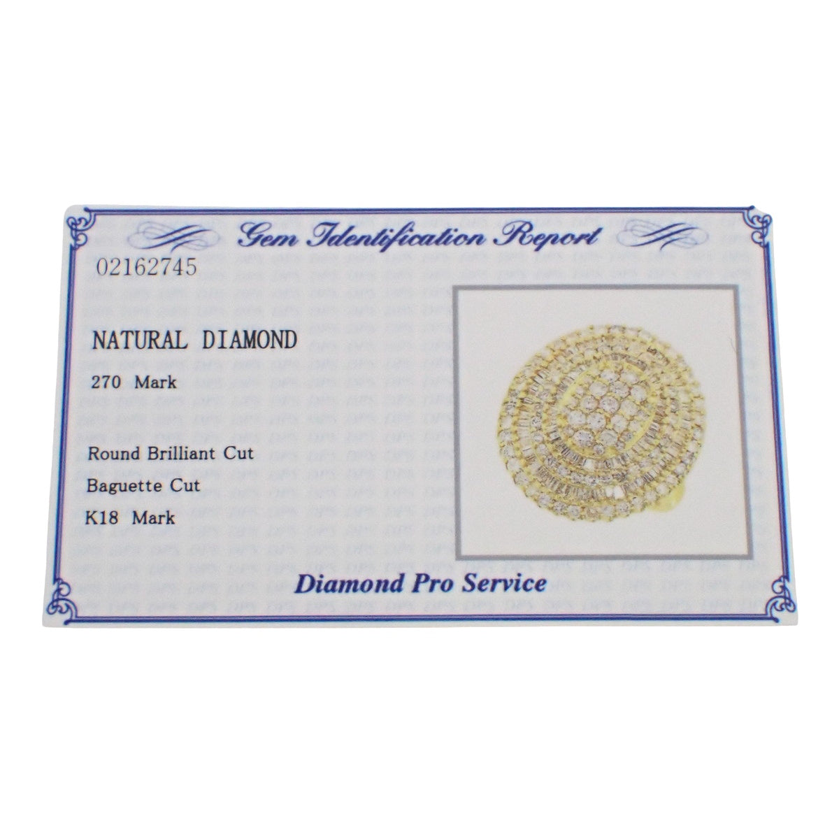 密镶钻石戒指,直径2.70克拉,18K黄金,17号(57号),重14.4克