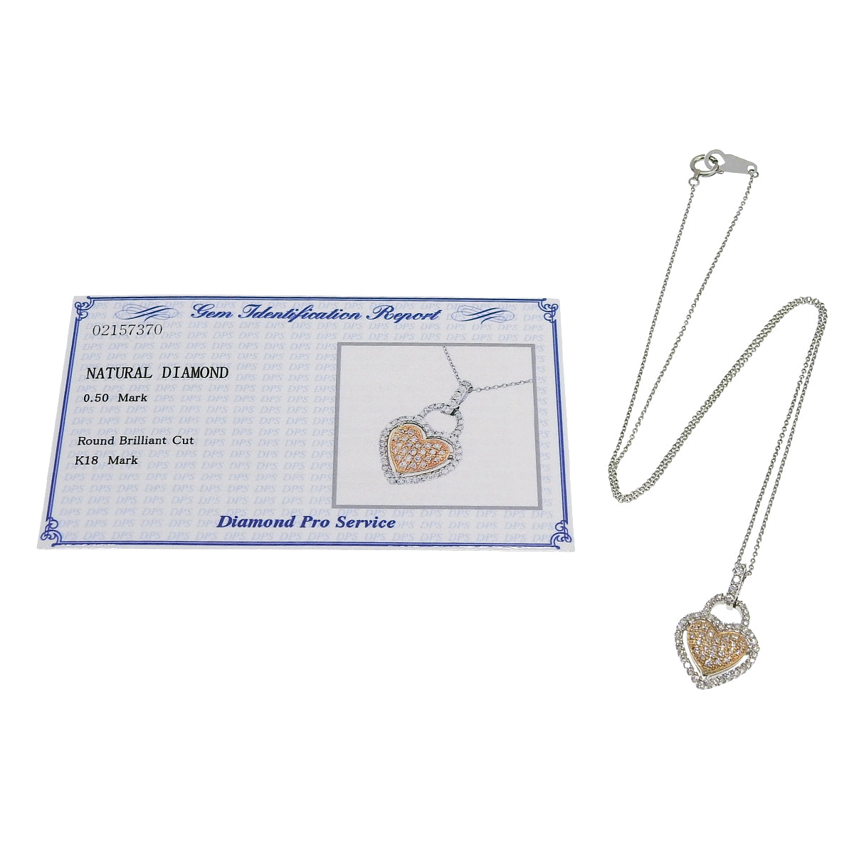 Diamond Heart Necklace D0.50 White Gold K18WG Pink Gold K18PG 4.3g