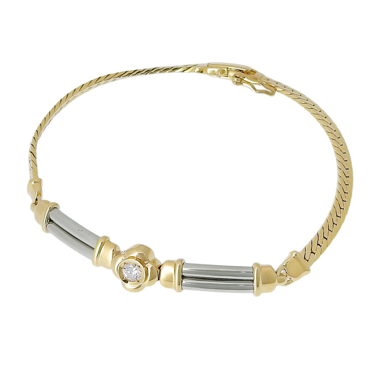 Diamond Bracelet D0.16 Platinum Pt850 Yellow Gold K18YG 13.1g