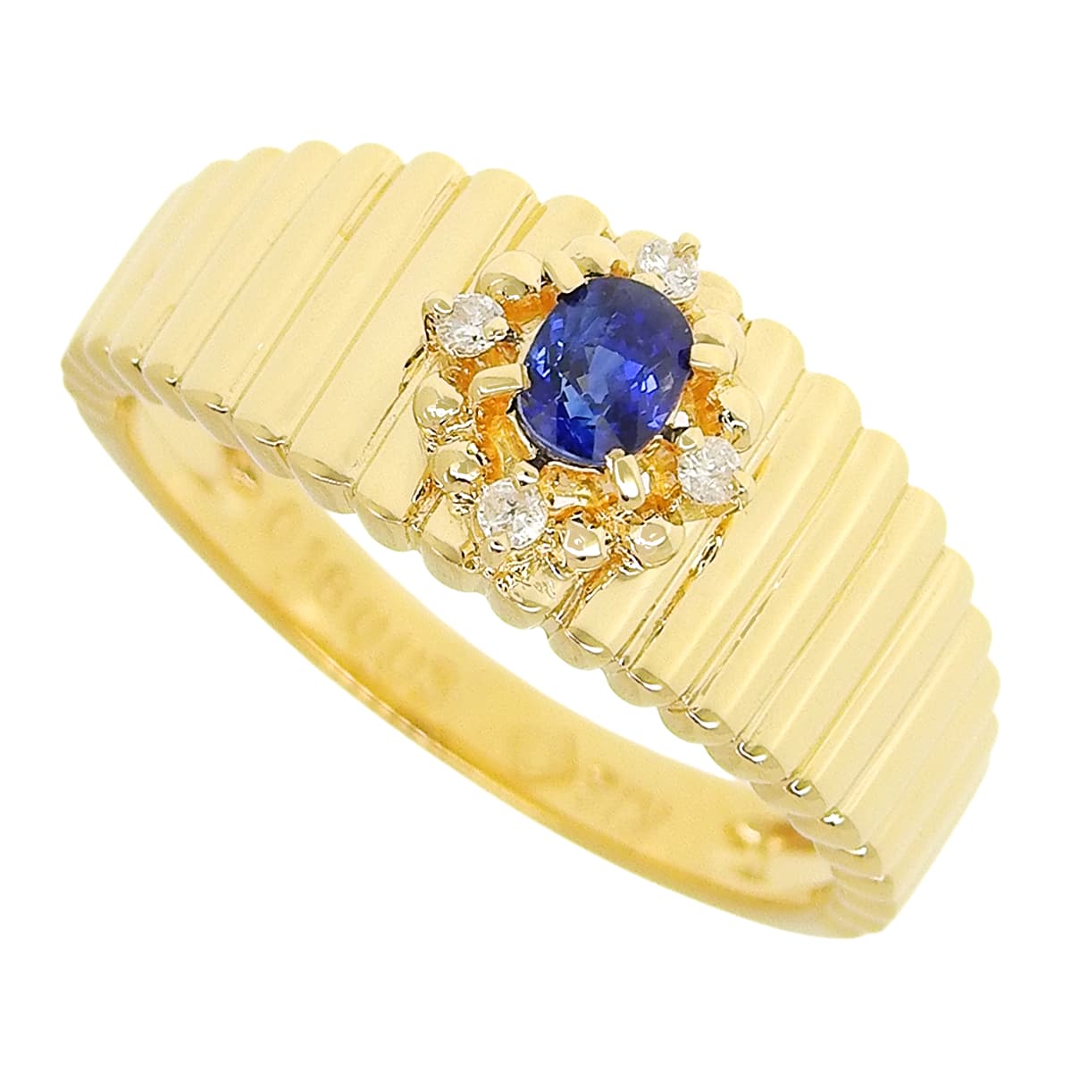 Sapphire Diamond Ring S0.18/D0.03 Yellow Gold K18YG 3.3g