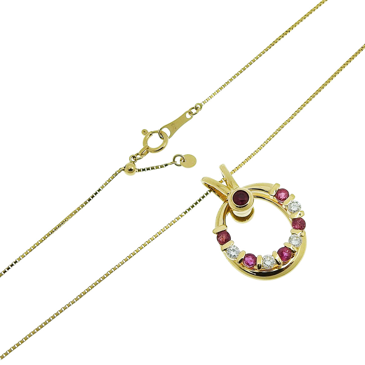 ルビー ダイヤ ネックレス R0.59/D0.22 イエローゴールド K18YG 5.5g