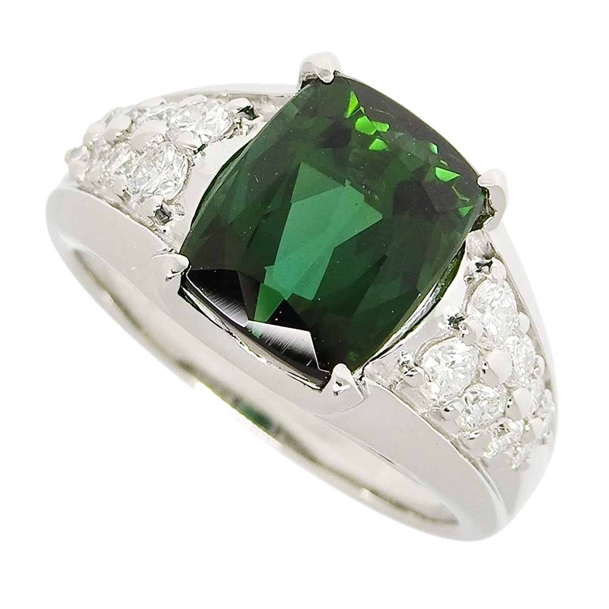 Green Tourmaline and Diamond Ring GT4.09/D0.51 Platinum Pt900 11.3g
