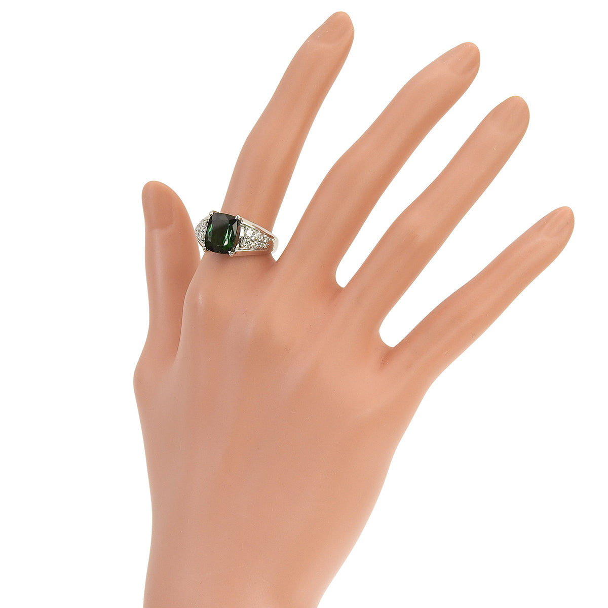 Green tourmaline and diamond ring, GT4.09/D0.51, platinum Pt900, 11.3g