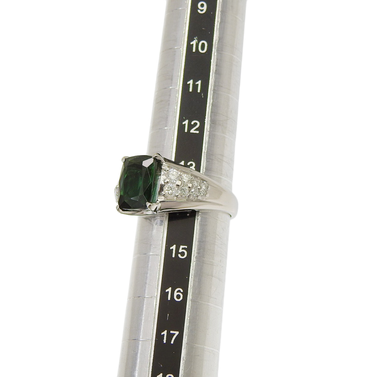 Green Tourmaline and Diamond Ring GT4.09/D0.51 Platinum Pt900 11.3g