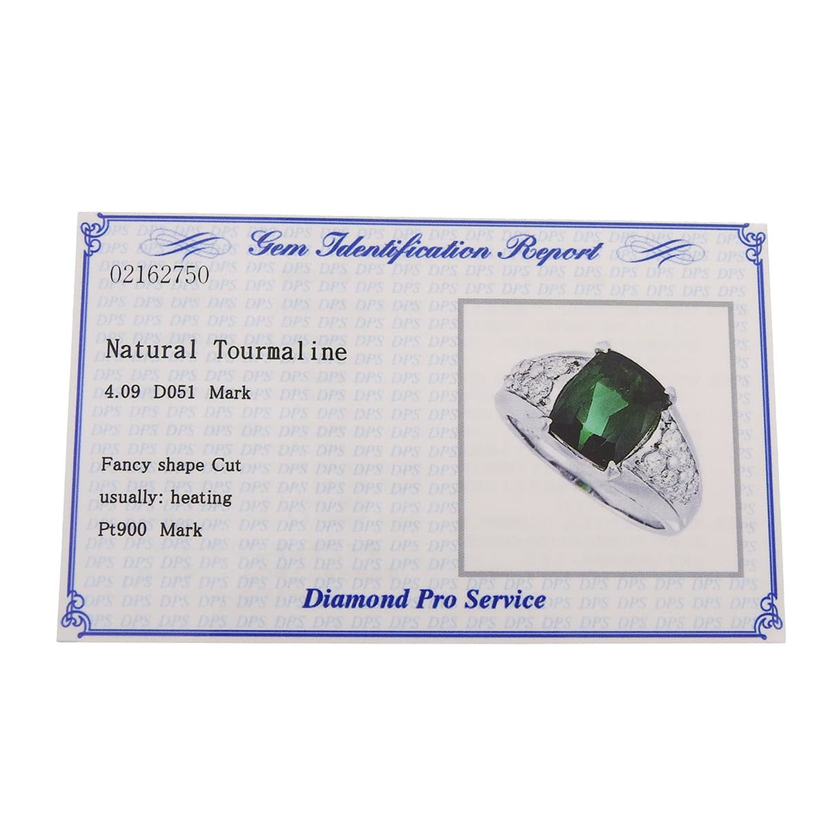 Green tourmaline and diamond ring, GT4.09/D0.51, platinum Pt900, 11.3g