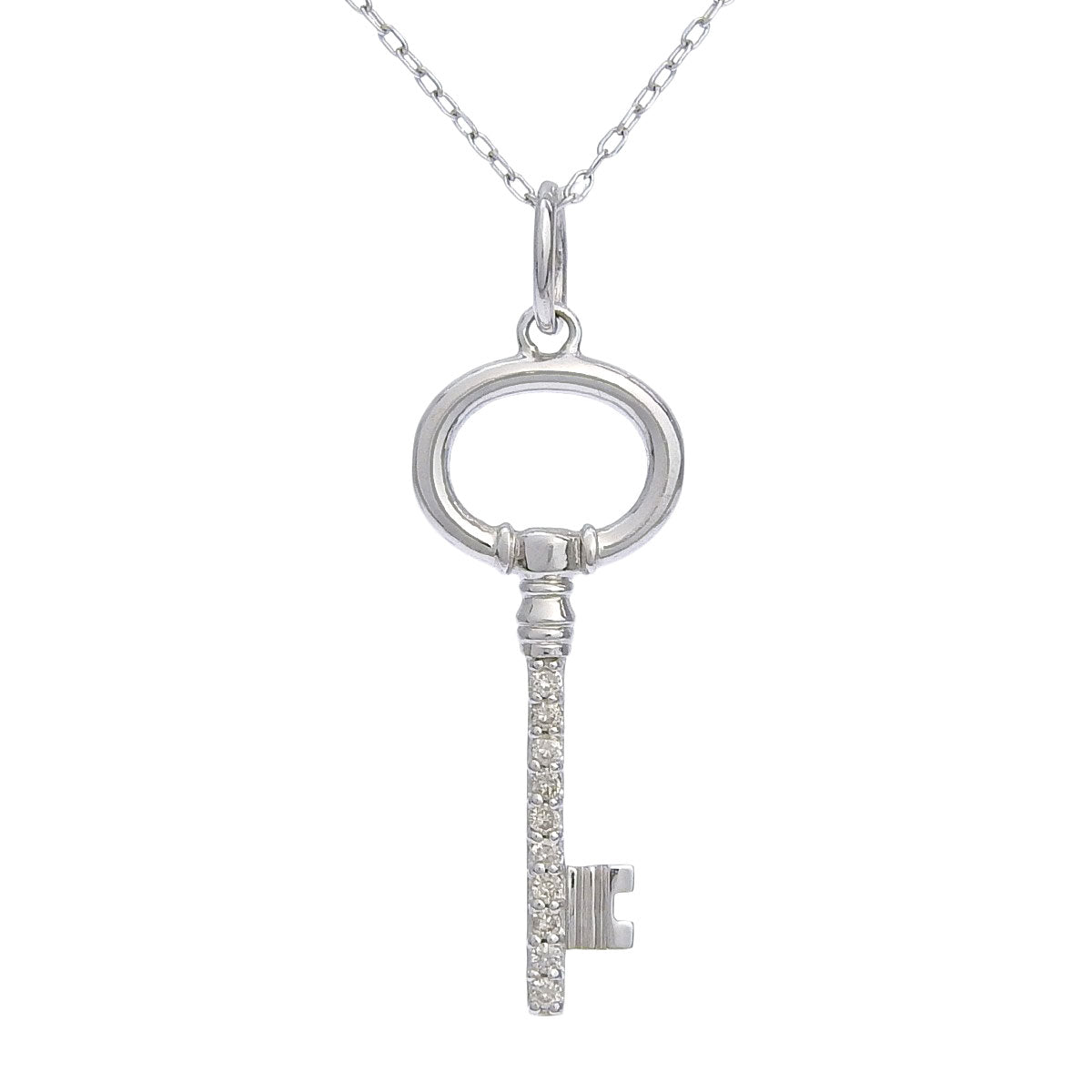 キーモチーフ ダイヤ ネックレス D0.06 ホワイトゴールド K18WG 2.1g