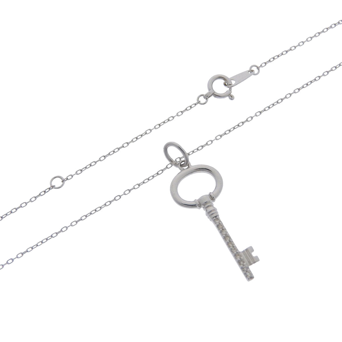 キーモチーフ ダイヤ ネックレス D0.06 ホワイトゴールド K18WG 2.1g
