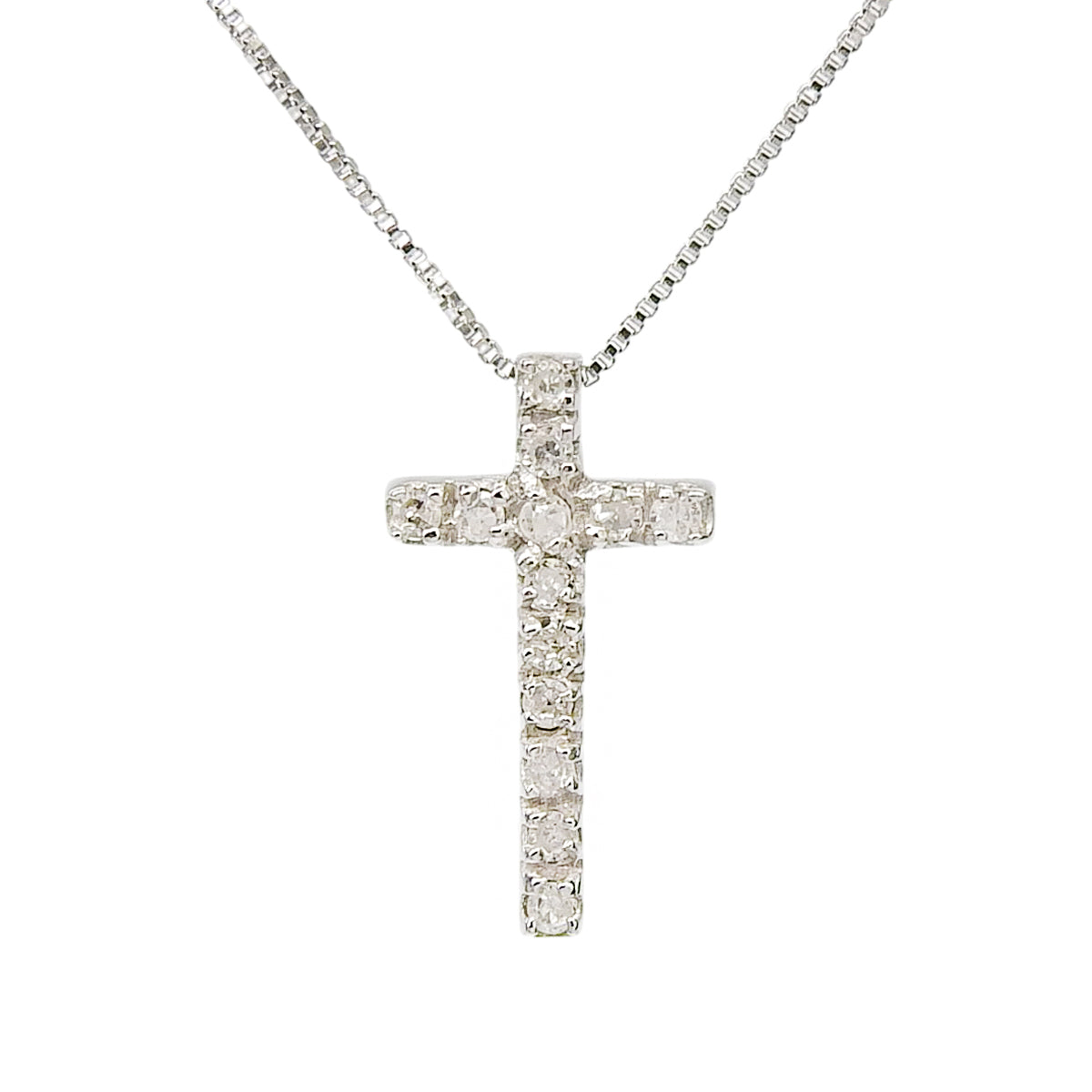 ダイヤモンド クロス ネックレス D0.07 ホワイトゴールド K18WG 1.3g