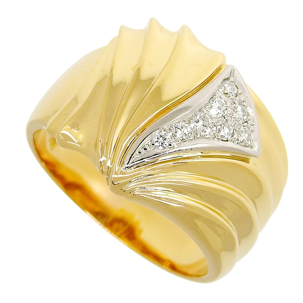 Diamond Ring D0.12 Yellow Gold K18YG Platinum Pt900 9.1g
