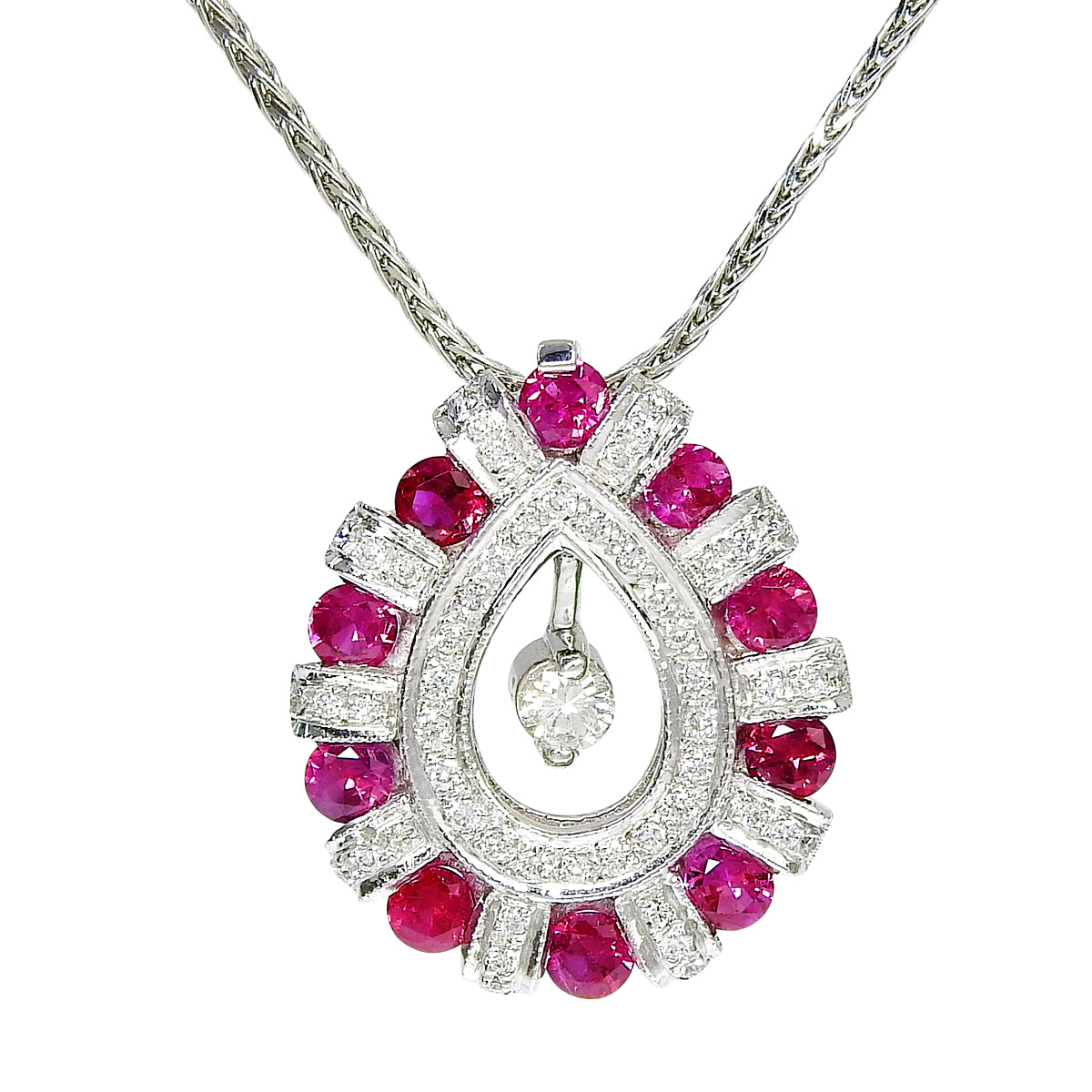 Ruby Diamond Necklace R1.25/D0.30,1.10 Platinum Pt850 White Gold K18WG 11.1g