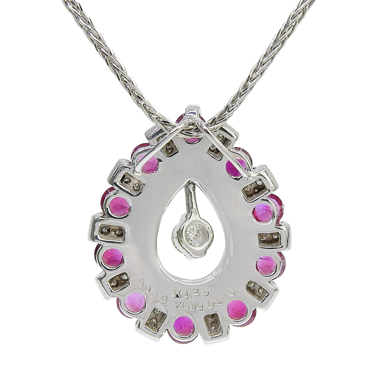 Ruby Diamond Necklace R1.25/D0.30,1.10 Platinum Pt850 White Gold K18WG 11.1g