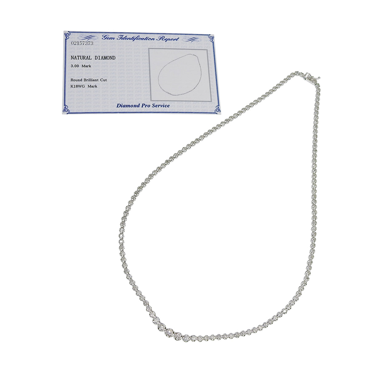 ダイヤモンド テニスネックレス D3.00 ホワイトゴールド K18WG 12.2g