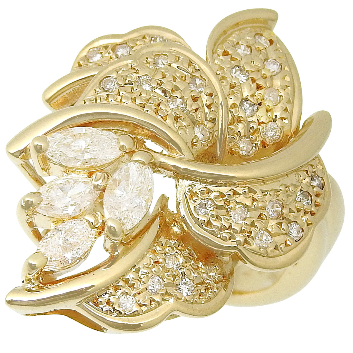 Flower Diamond Ring D0.59,0.20 Yellow Gold K18YG Size 11 (US/Canada 5.5) 9.0g