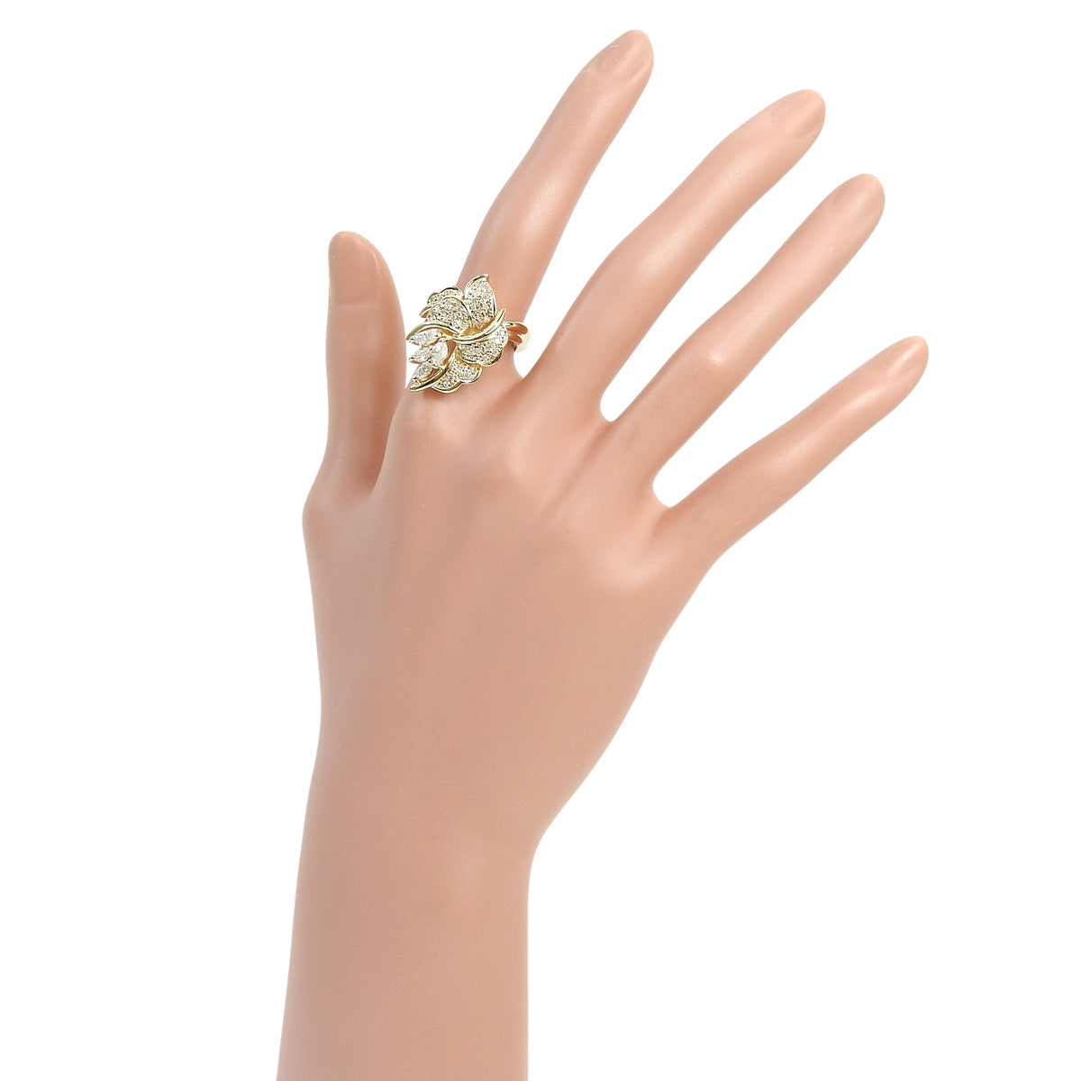 Flower Diamond Ring D0.59,0.20 Yellow Gold K18YG Size 11 (US/Canada 5.5) 9.0g