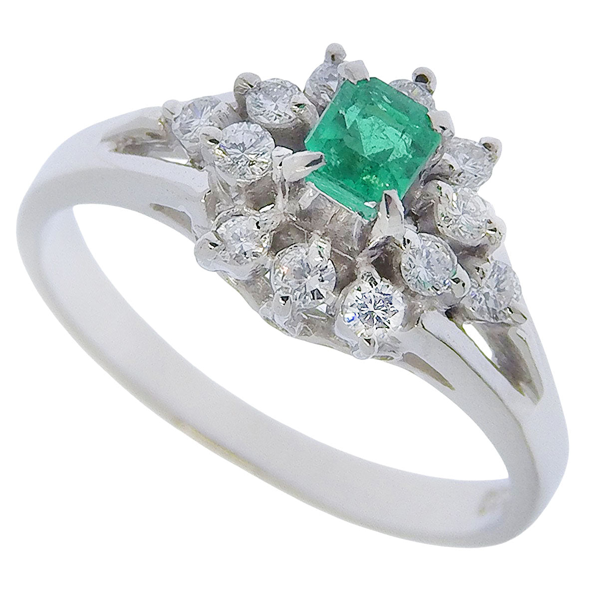 Emerald Diamond Ring E0.18/D0.24 Platinum Pt900 4.3g