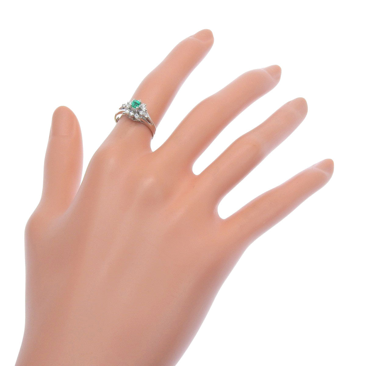 Emerald Diamond Ring E0.18/D0.24 Platinum Pt900 4.3g
