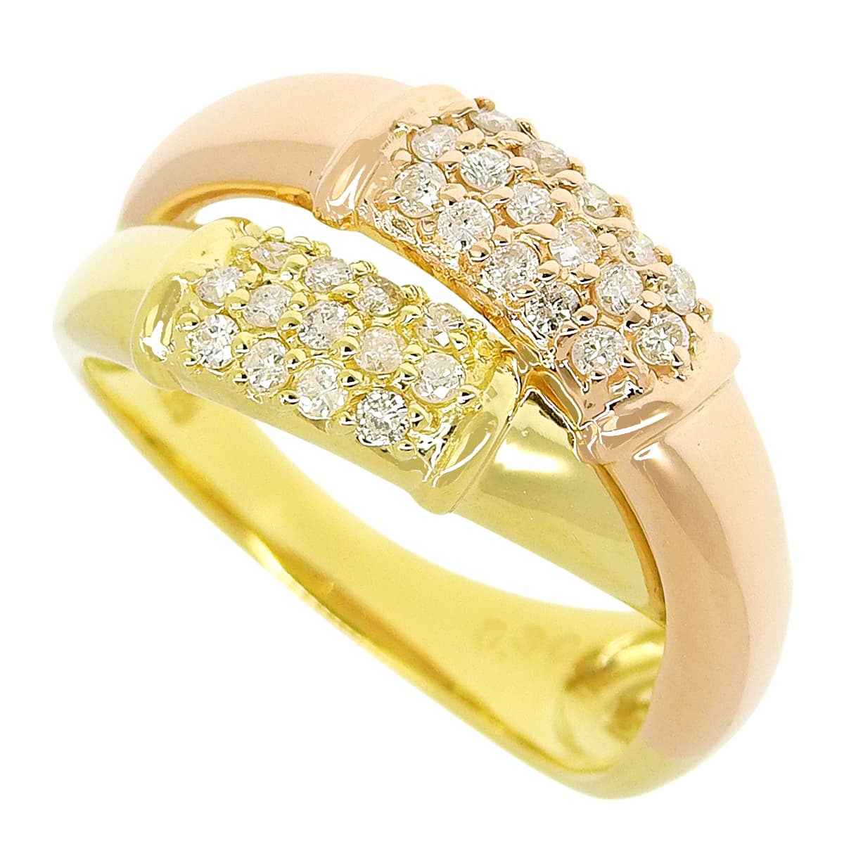 Diamond Cross Ring D0.30 Yellow Gold K18YG Pink Gold K18PG 5.4g