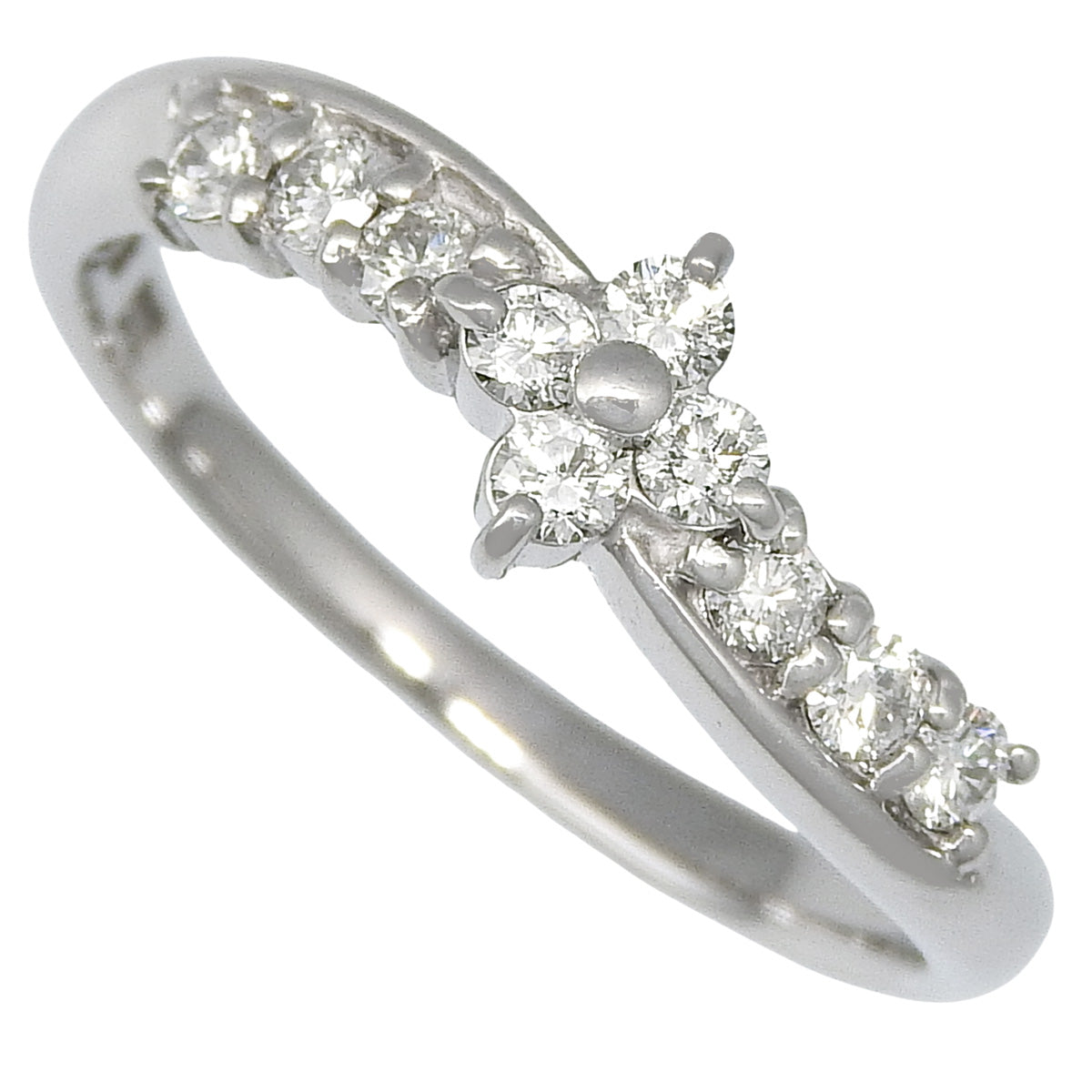 フラワー ダイヤモンド ウェーブ リング D0.30 K18WG 11(51)号 2.6g