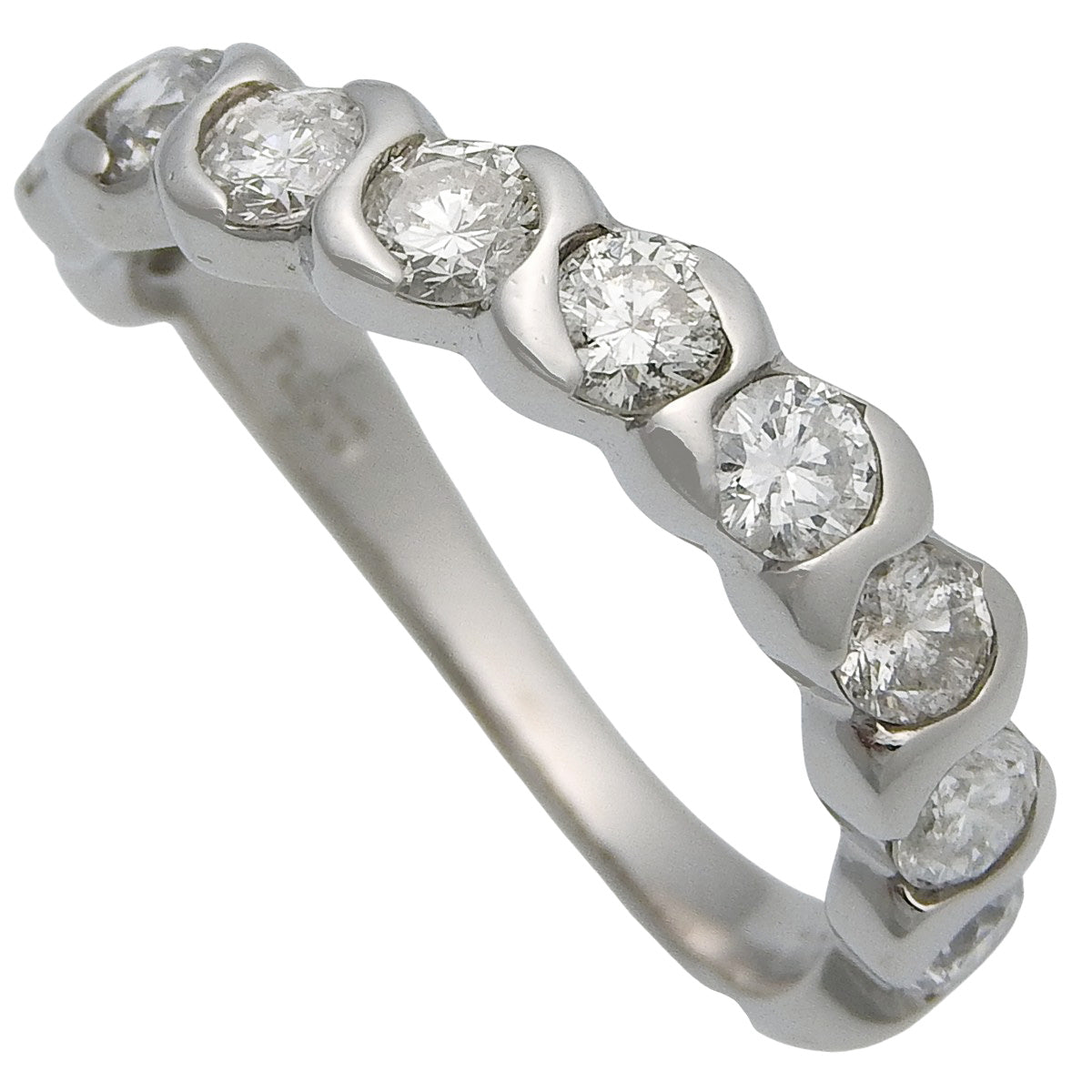 Wave Half Diamond Ring D1.03 Platinum Pt900 3.8g