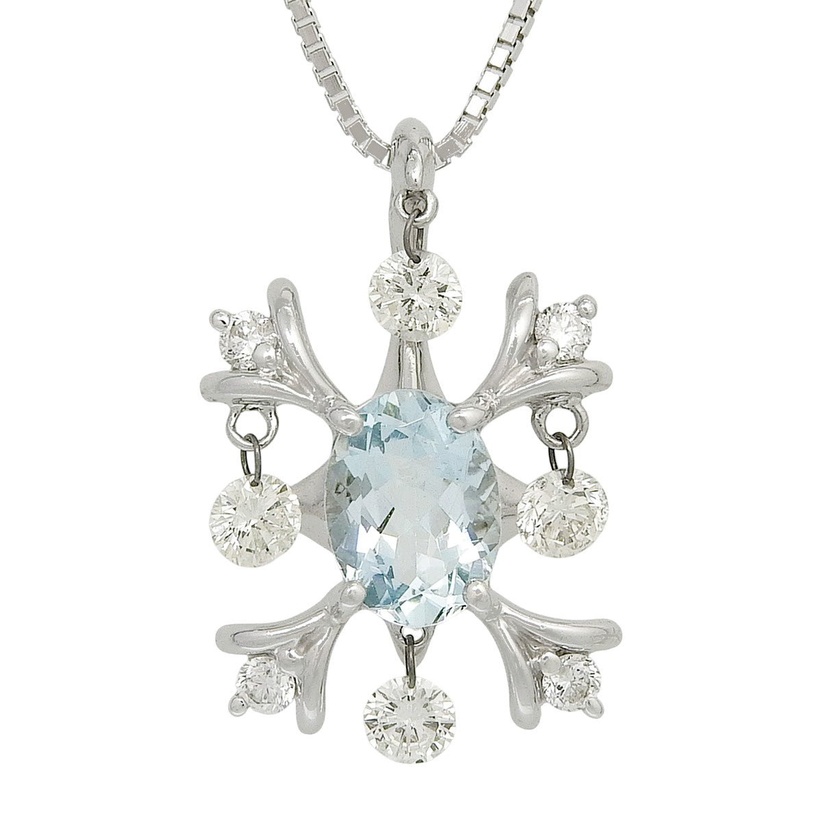 Aquamarine Diamond Necklace AQ0.76/D0.34,0.09 White Gold K18WG 4.3g