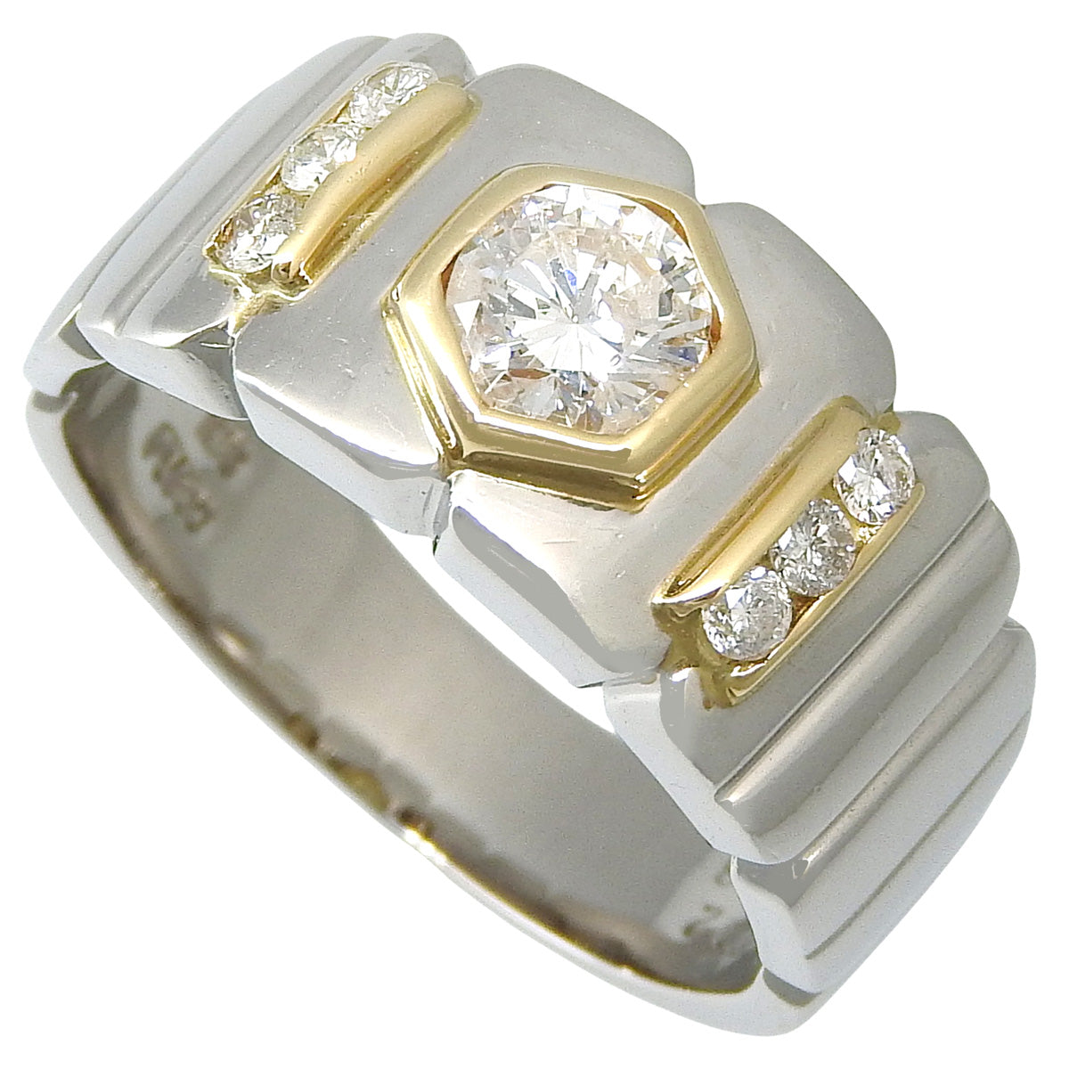 Diamond Ring D0.52/D0.18 Platinum Pt900 Yellow Gold K18YG Size 19.5 (EU 59.5) 15.7g