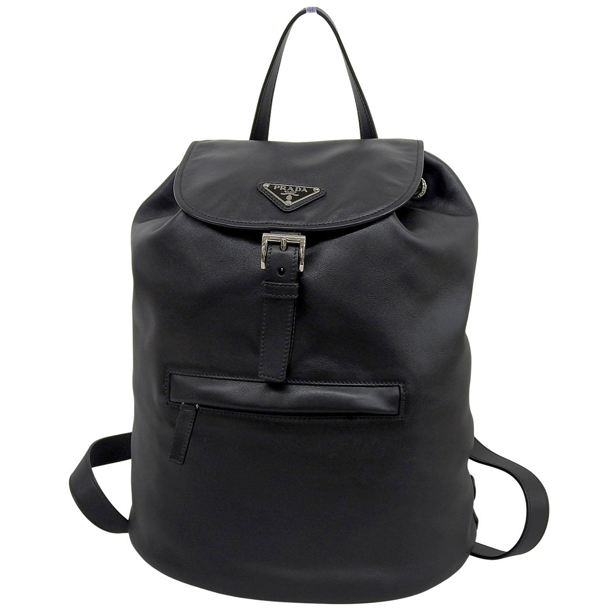Triangle logo backpack in soft calf leather, NERO, BZ032L