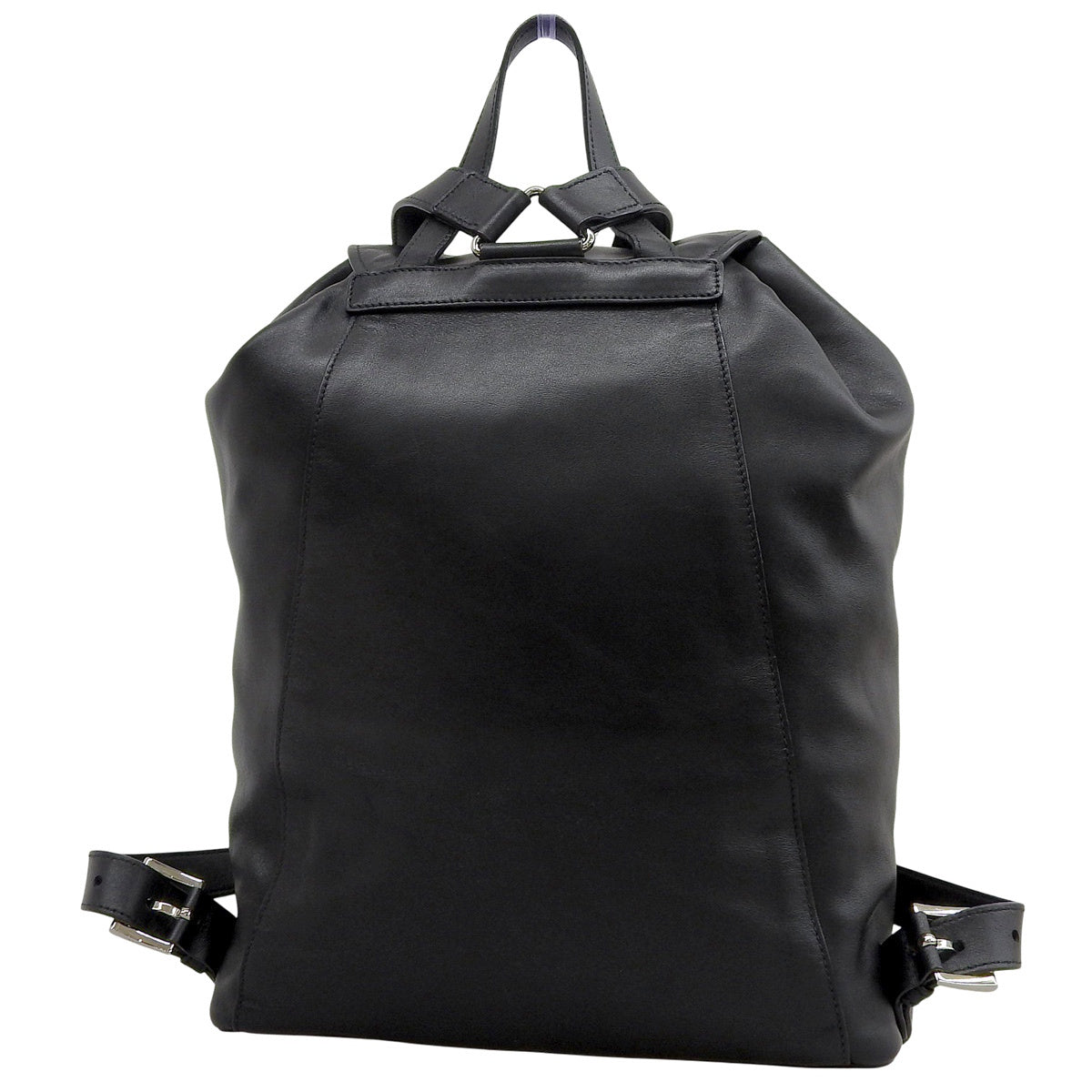 Triangle logo backpack in soft calf leather, NERO, BZ032L