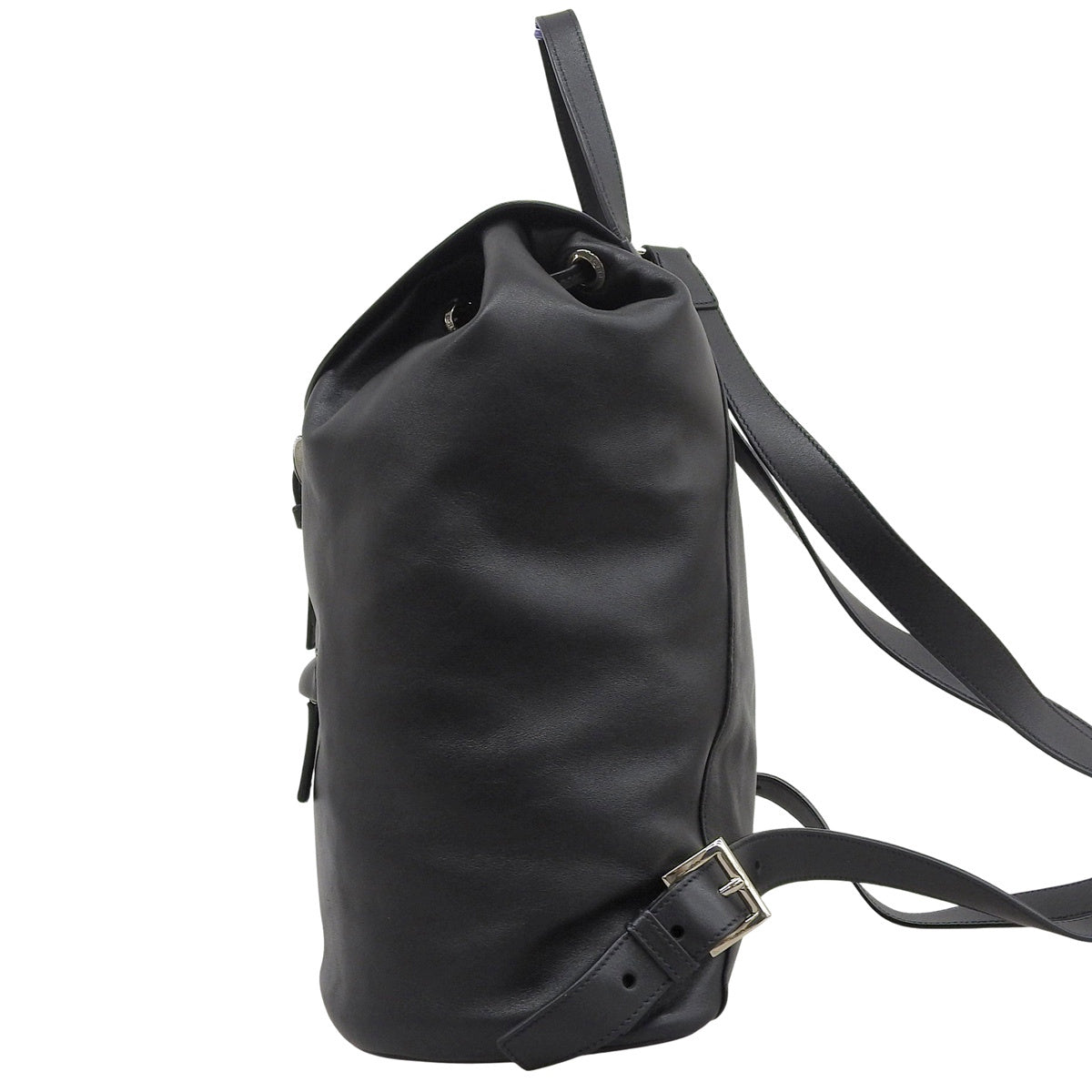 Triangle logo backpack in soft calf leather, NERO, BZ032L