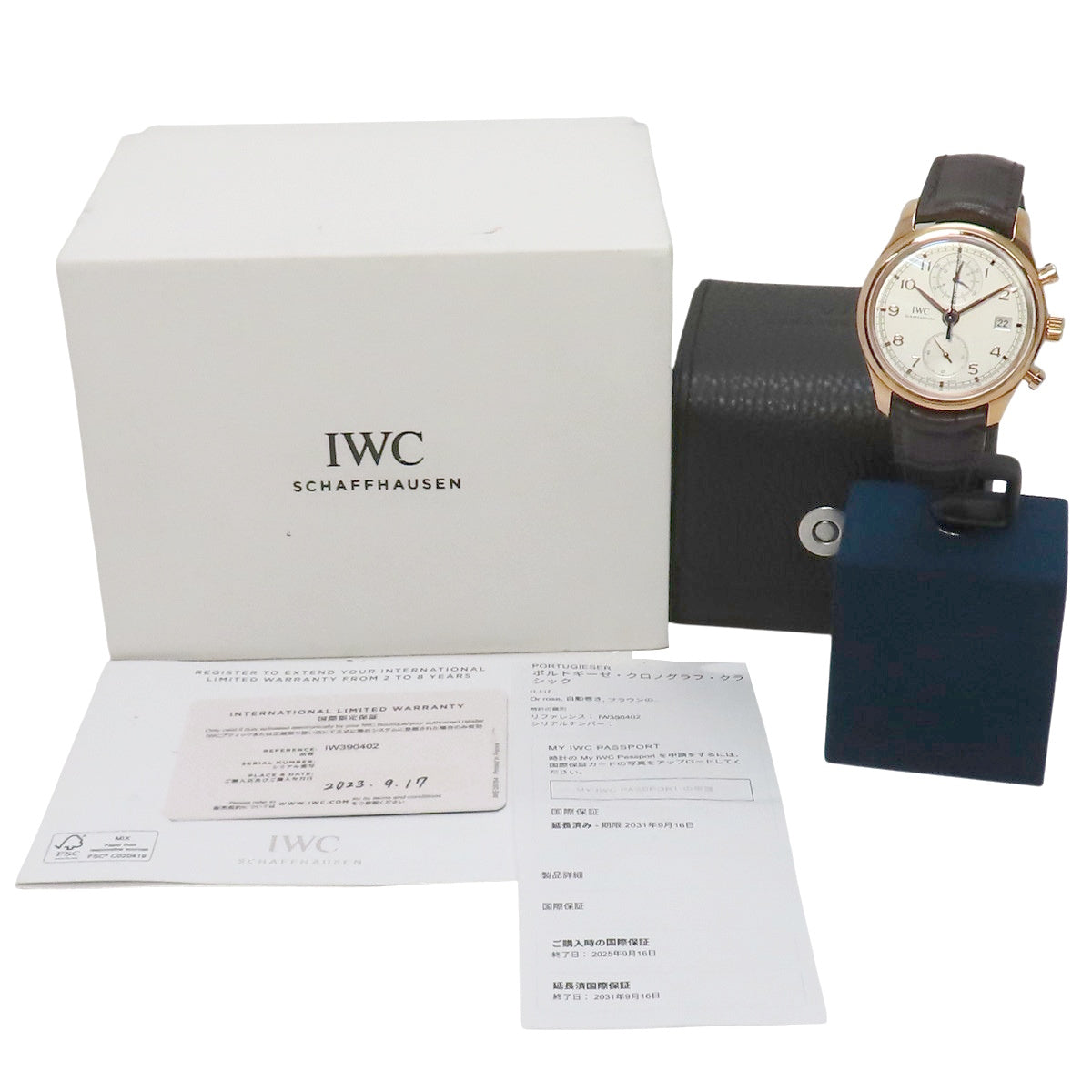 Portuguese Chronograph Classic IW390402 PG/Leather White Automatic Men's