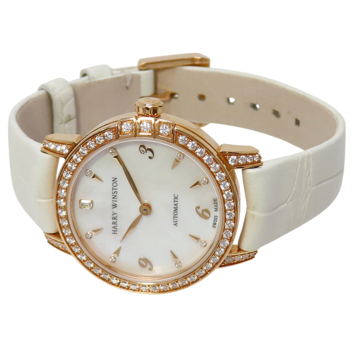 ミッドナイト オートマティック Dベゼル MIDAHM29RR001 PG/革 ホワイト 自動巻き レディース