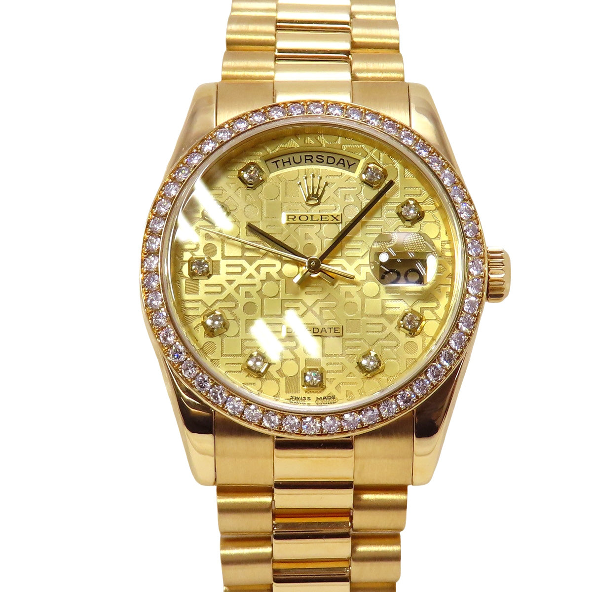 日期星期显示钻石表圈 118348G YG P 系列香槟色电脑表盘 10PD 自动男士腕表