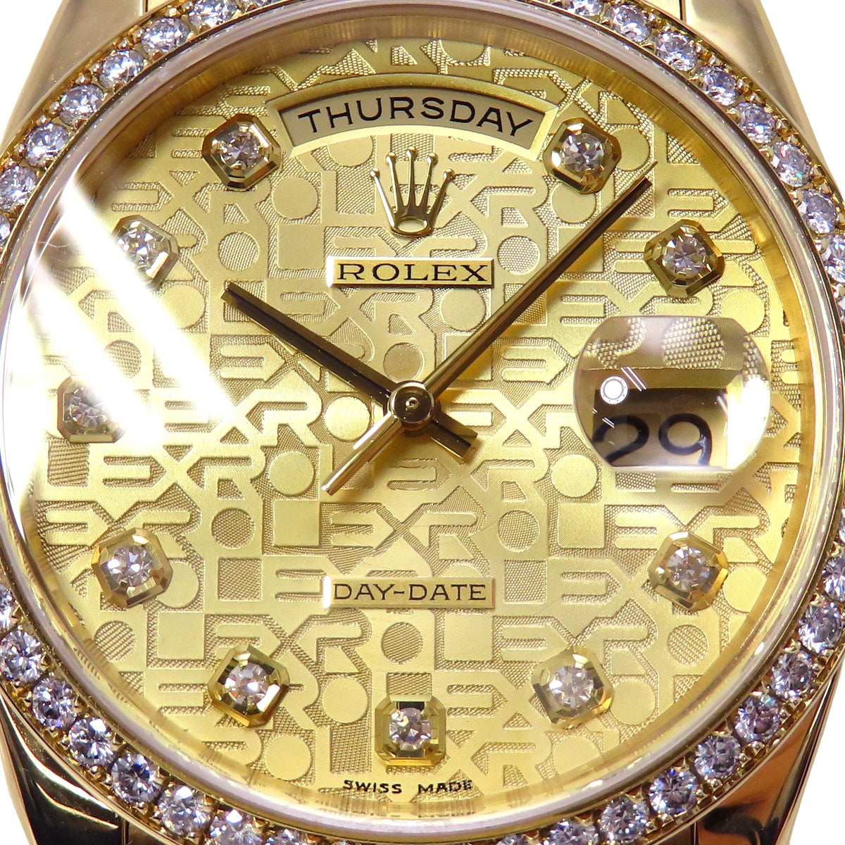 日期星期显示钻石表圈 118348G YG P 系列香槟色电脑表盘 10PD 自动男士腕表