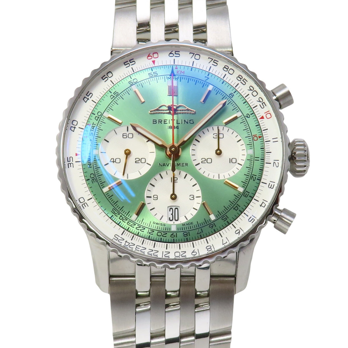 ナビタイマー 41 AB0139211L1A1 ステンレススチール SS グリーン 自動巻き メンズ
